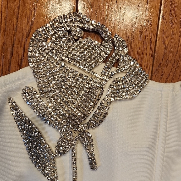 Fashion Nova White Strapless Embellished Maxi Dress with High Slit Size Small - Picture 4 of 8